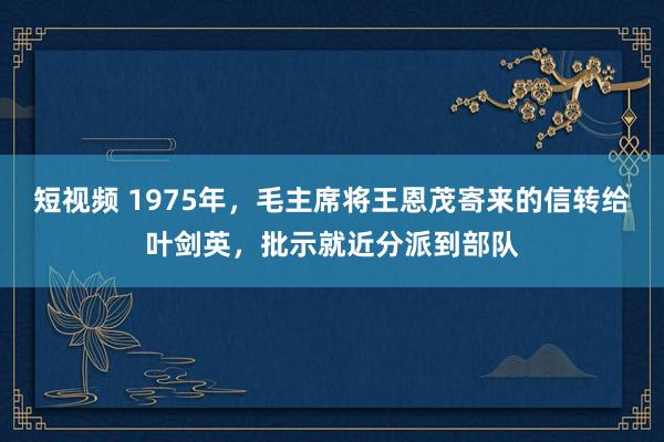 短视频 1975年，毛主席将王恩茂寄来的信转给叶剑英，批示就近分派到部队
