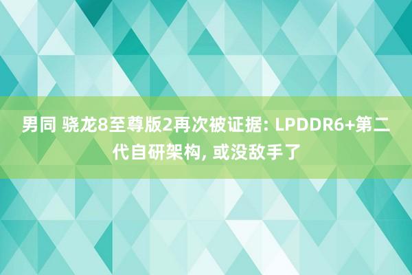 男同 骁龙8至尊版2再次被证据: LPDDR6+第二代自研架构， 或没敌手了